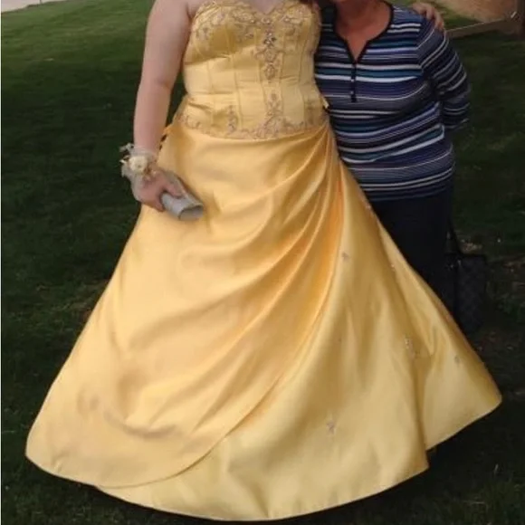strapless open back dress Golden Glitter Corset Long Prom Dress with Flowers main image 1
